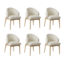 Set of 6 Cream Upholstered Curved Dining Chairs with Limewash Solid Oak Exposed Back - Kori