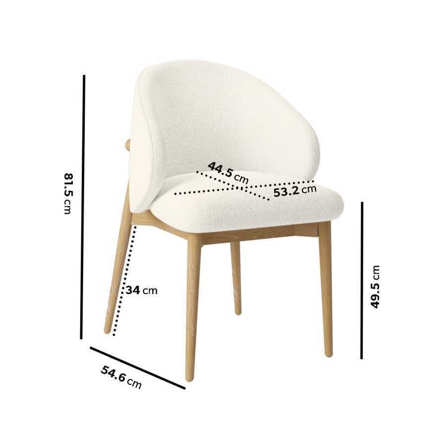 ALMOST PERFECT - Cream Upholstered Curved Dining Chair with Limewash Solid Oak Exposed Back - Kori