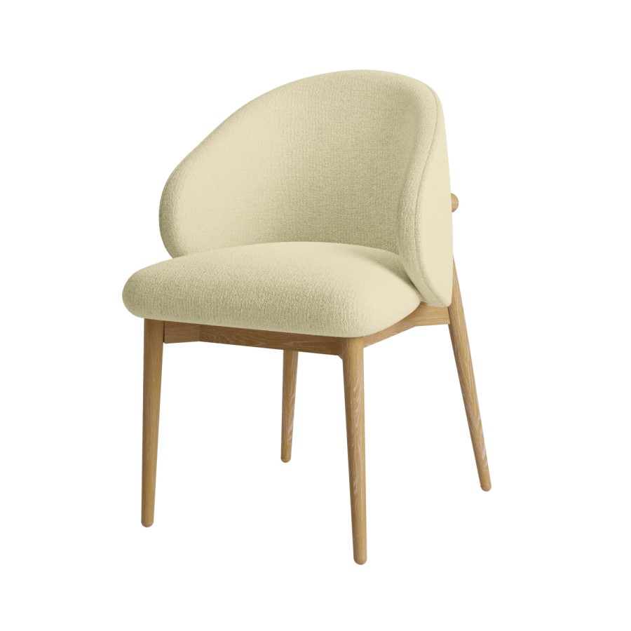 Cream Upholstered Curved Dining Chair with Limewash Solid Wood Exposed Back - Kori