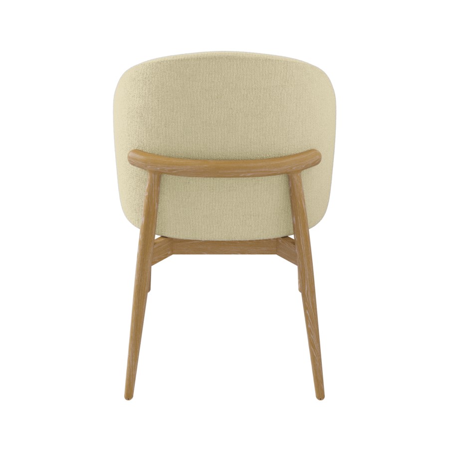 Cream Upholstered Curved Dining Chair with Limewash Solid Wood Exposed Back - Kori
