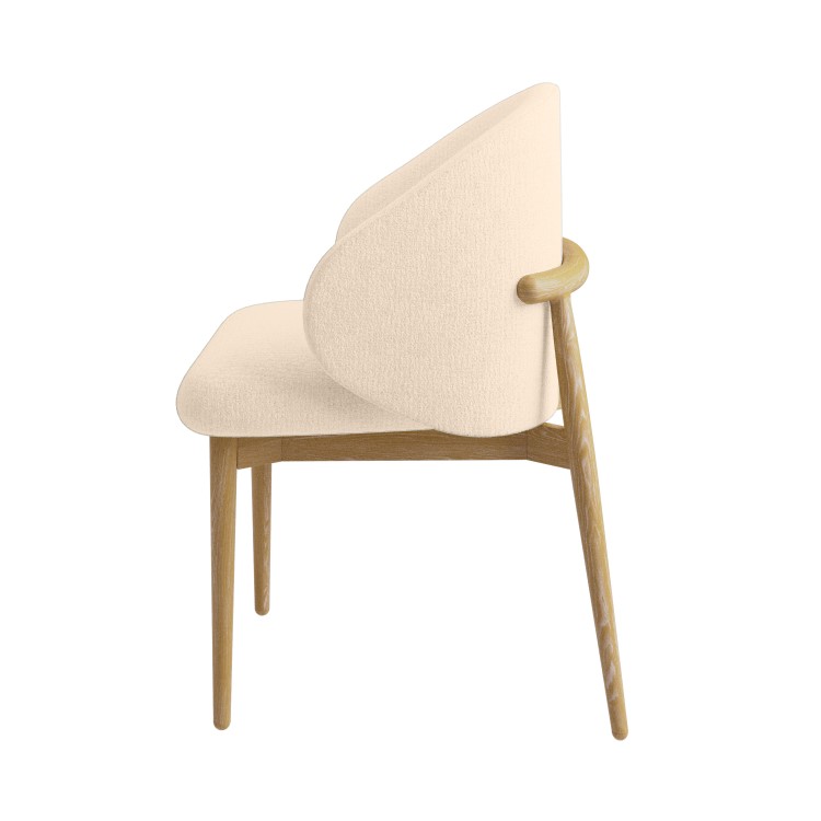 Cream Upholstered Curved Dining Chair with Limewash Solid Oak Exposed Back - Kori