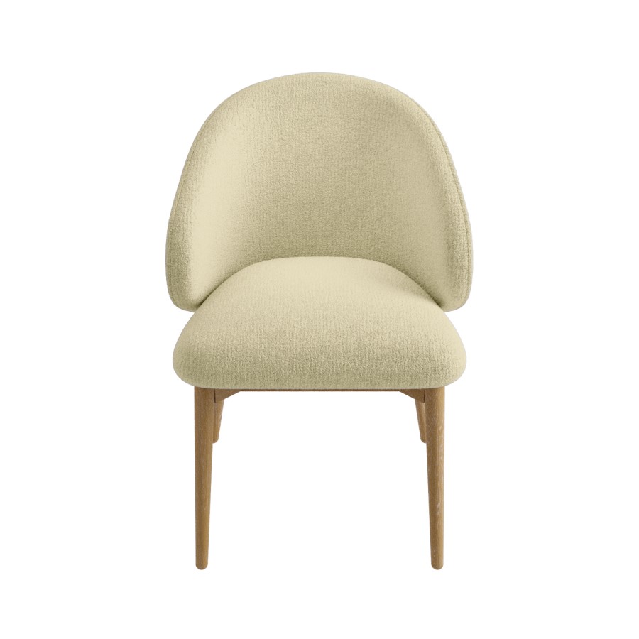 Cream Upholstered Curved Dining Chair with Limewash Solid Wood Exposed Back - Kori