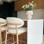 Set of 2 Cream Upholstered Curved Kitchen Stools with Limewash Solid Oak Exposed Back - Kori