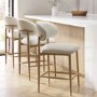 Cream Upholstered Curved Kitchen Stool with Limewash Solid Oak Exposed Back - Set of 3 - Kori