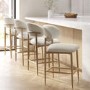 Cream Upholstered Curved Kitchen Stool with Limewash Solid Oak Exposed Back -Set of 4 -Kori