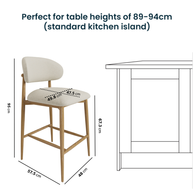 Set of 4 Cream Upholstered Curved Kitchen Stools with Limewash Solid Oak Exposed Back - Kori