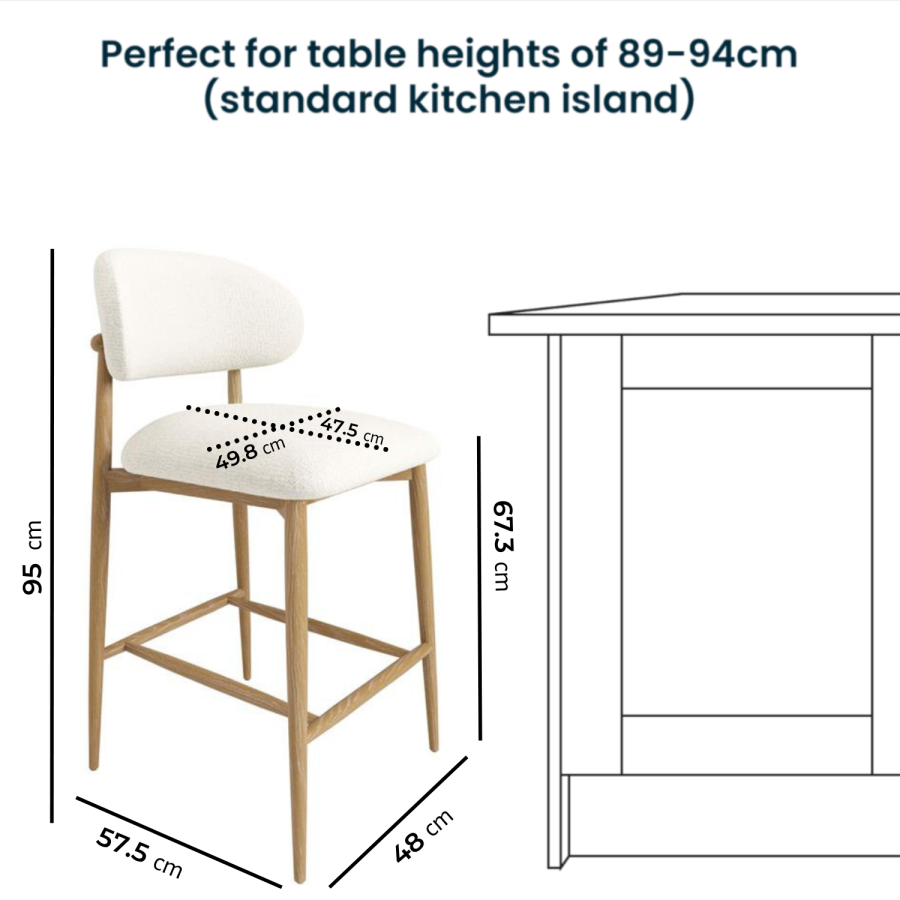 Set of 4 Cream Upholstered Curved Kitchen Stools with Limewash Solid Wood Exposed Back - Kori - Furniture123