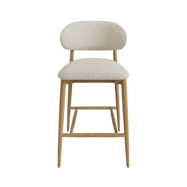 Cream Upholstered Curved Kitchen Stool with Limewash Solid Oak Exposed Back - Kori