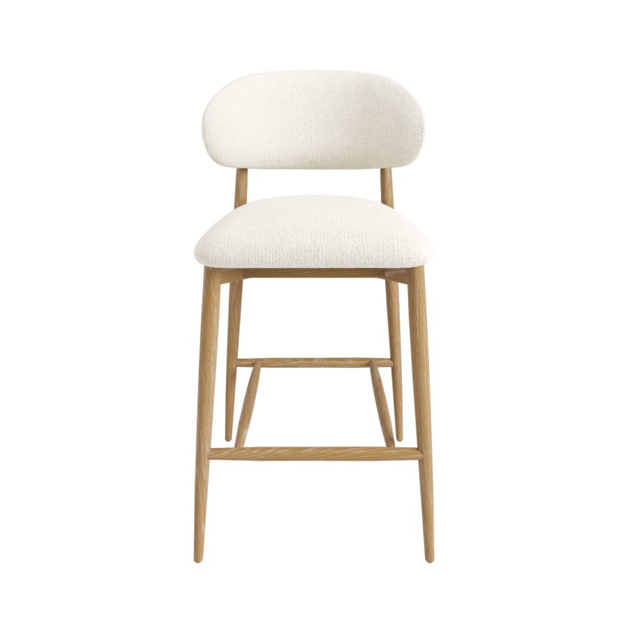 Set of 4 Cream Upholstered Curved Kitchen Stools with Limewash Solid Wood Exposed Back - Kori - Furniture123