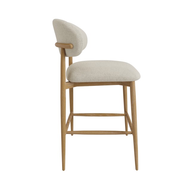 Cream Upholstered Curved Kitchen Stool with Limewash Solid Oak Exposed Back - Kori