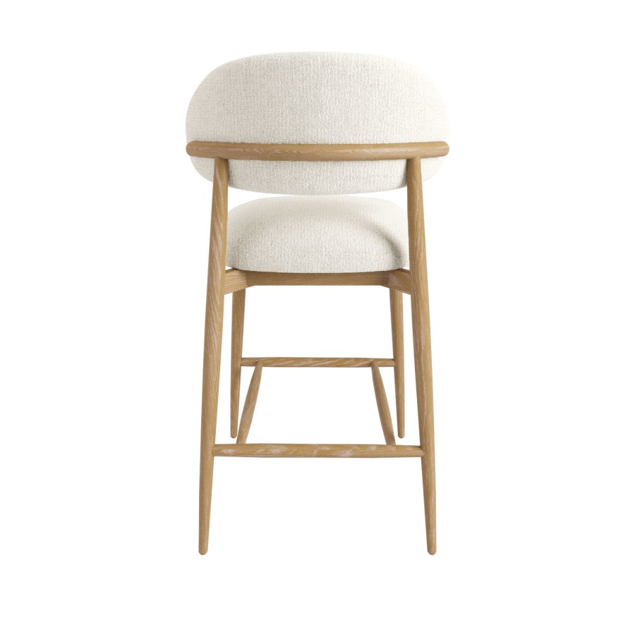 Set of 4 Cream Upholstered Curved Kitchen Stools with Limewash Solid Wood Exposed Back - Kori - Furniture123