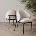 BUN/KOR005/93846 Set of 2 Cream and Black Upholstered Curved Dining Chairs with Wooden Exposed Back - Kori