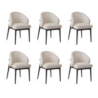 Set of 6 Cream and Black Upholstered Curved Dining Chairs with Wooden Exposed Back - Kori