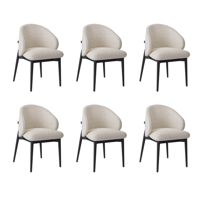 Set of 6 Cream and Black Upholstered Curved Dining Chairs with Wooden Exposed Back - Kori