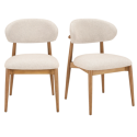 BUN/KOR007/96030 Set of 2 Beige Upholstered Curved Dining Chairs with Solid Rustic Wood Open Back - Kori