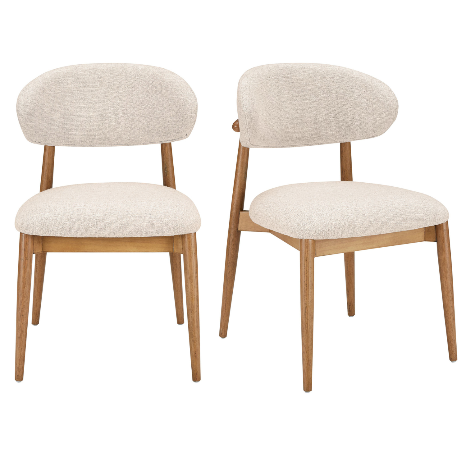 Set 2 Upholstered Curved Dining Chairs Solid Rustic Wood Open Back