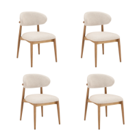 Set of 4 Beige Upholstered Curved Dining Chairs with Solid Rustic Oak Open Back - Kori