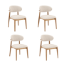 Set of 4 Beige Upholstered Curved Dining Chairs with Solid Rustic Oak Open Back - Kori