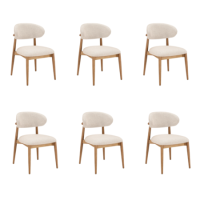 Set of 6 Beige Upholstered Curved Dining Chair With Solid Oak Exposed Back - Kori