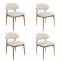 Set of 4 Beige Upholstered Curved Dining Chairs With Solid Wood Exposed Back - Kori