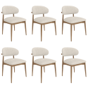 BUN/KOR007A/98639 Set of 6 Beige Upholstered Curved Dining Chairs With Solid Wood Exposed Back - Kori