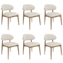 Set of 6 Beige Upholstered Curved Dining Chairs With Solid Wood Exposed Back - Kori