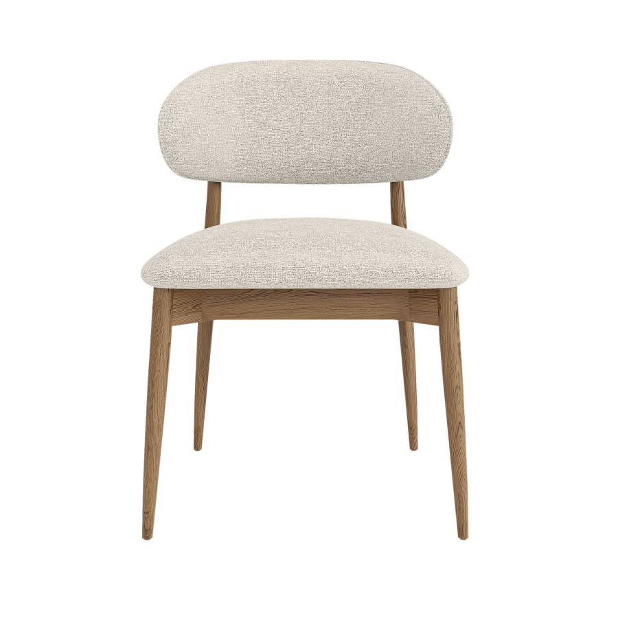 Set of 4 Beige Upholstered Curved Dining Chairs With Solid Wood Exposed Back - Kori