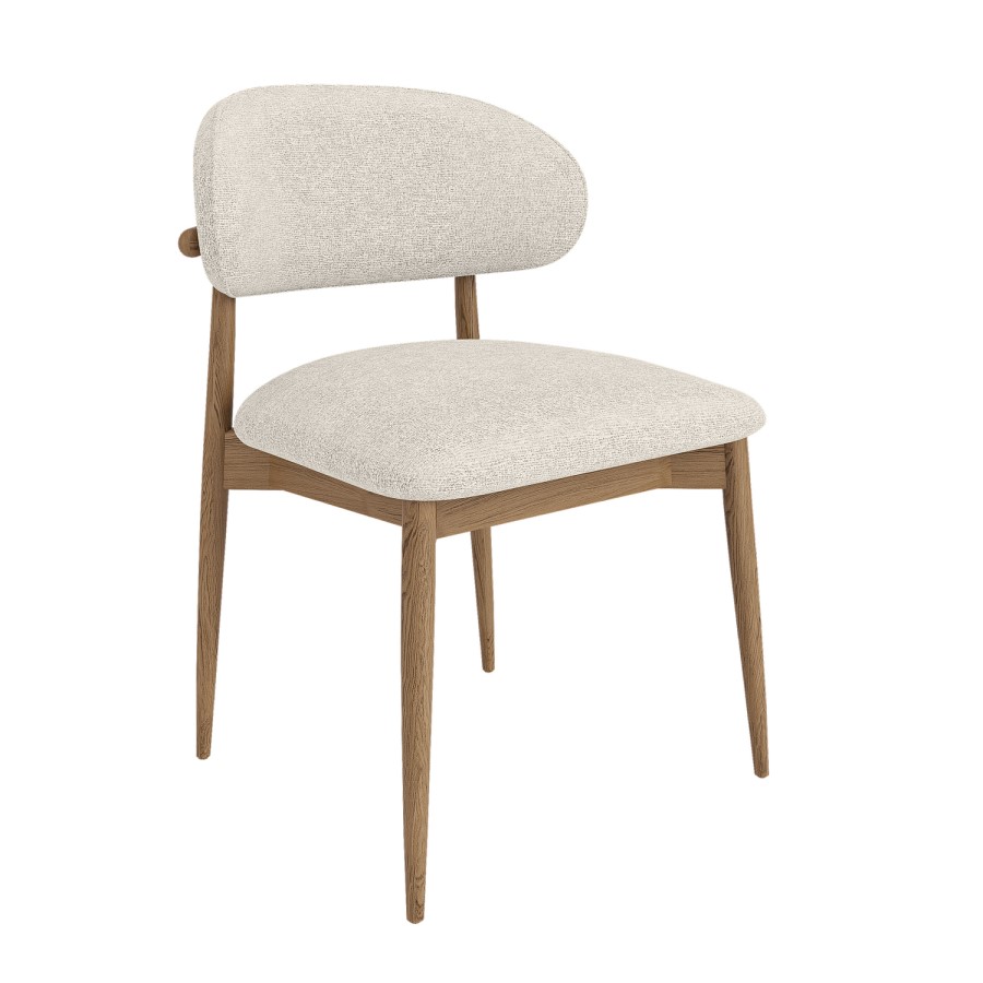 Set of 4 Beige Upholstered Curved Dining Chairs With Solid Wood Exposed Back - Kori