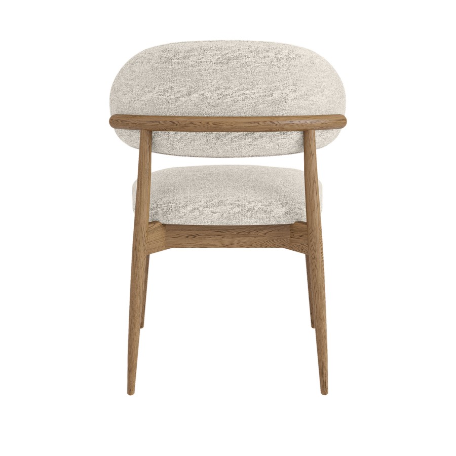 Set of 4 Beige Upholstered Curved Dining Chairs With Solid Wood Exposed Back - Kori