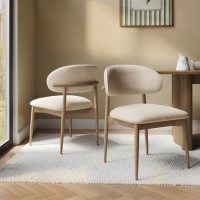 Beige Upholstered Curved Dining Chair with Solid Oak Open Back - Kori