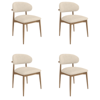 Set of 4 Beige Upholstered Curved Dining Chairs With Solid Wood Exposed Back - Kori