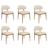 Set of 6 Beige Upholstered Curved Dining Chairs With Solid Wood Exposed Back - Kori