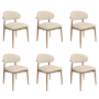 Set of 6 Beige Upholstered Curved Dining Chairs With Solid Wood Exposed Back - Kori