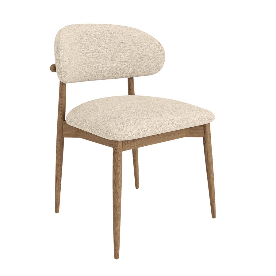 Beige Upholstered Curved Dining Chair with Solid Oak Open Back - Kori
