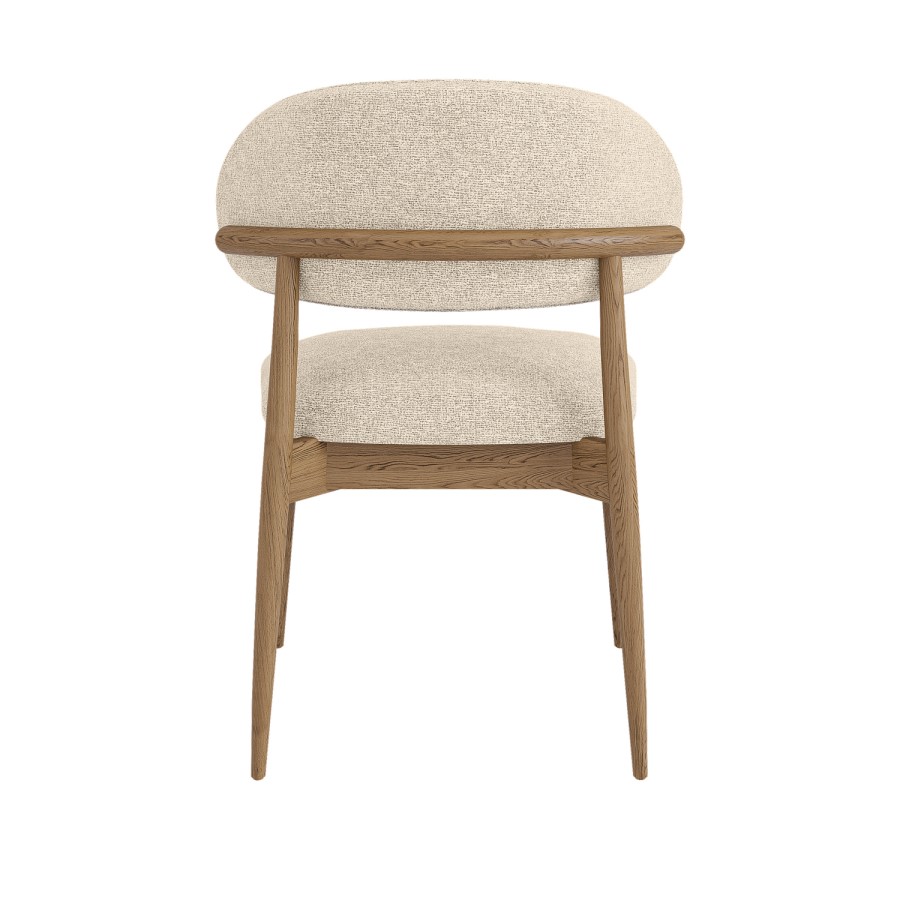 Beige Upholstered Curved Dining Chair with Solid Oak Open Back - Kori