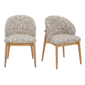 BUN/KOR008/96034 Set of 2 Beige Printed Upholstered Curved Dining Chairs With Solid Rustic Oak Exposed Back - Kori