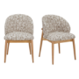 Set of 2 Beige Printed Upholstered Curved Dining Chairs With Solid Rustic Oak Exposed Back - Kori