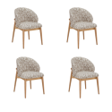 BUN/KOR008/96035 Set of 4 Beige Printed Upholstered Curved Dining Chairs With Solid Rustic Oak Exposed Back - Kori