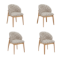 Set of 4 Beige Printed Upholstered Curved Dining Chairs with Oak Legs - Kori