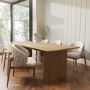 Set of 4 Beige Printed Upholstered Curved Dining Chairs with Oak Legs - Kori
