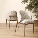 KOR008 Beige Printed Upholstered Curved Dining Chair With Solid Rustic Oak Exposed Back - Kori
