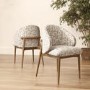 GRADE A1 - Beige Printed Upholstered Curved Dining Chair With Solid Rustic Oak Exposed Back - Kori