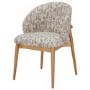 GRADE A1 - Beige Printed Upholstered Curved Dining Chair With Solid Rustic Oak Exposed Back - Kori