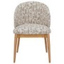 GRADE A1 - Beige Printed Upholstered Curved Dining Chair With Solid Rustic Oak Exposed Back - Kori