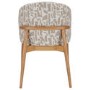 Beige Printed Upholstered Curved Dining Chair With Solid Rustic Oak Exposed Back - Kori