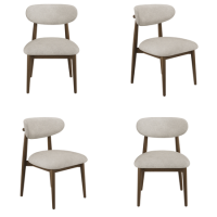 Set of 4 Walnut and Beige Upholstered Curved Dining Chairs with Open Back - Kori