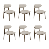 Set of 6 Walnut and Beige Upholstered Curved Dining Chairs with Open Back - Kori