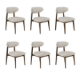 Set of 6 Walnut and Beige Upholstered Curved Dining Chairs with Open Back - Kori