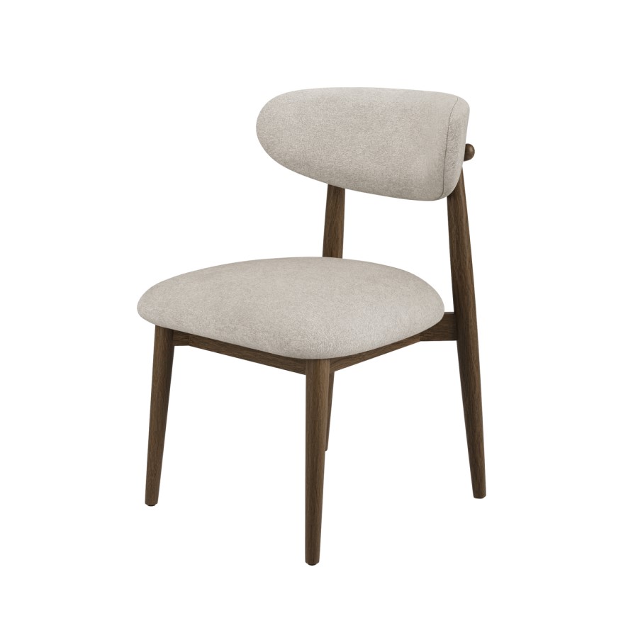 Walnut and Beige Upholstered Curved Dining Chair with Open Back - Kori