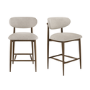 Set of 2 Walnut and Beige Upholstered Curved Kitchen Stools with Open Back - Kori